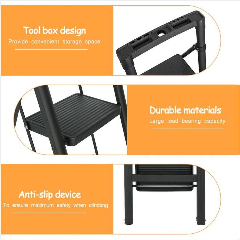 Black 5 Step Stool Folding Step Stool with Tool Box
