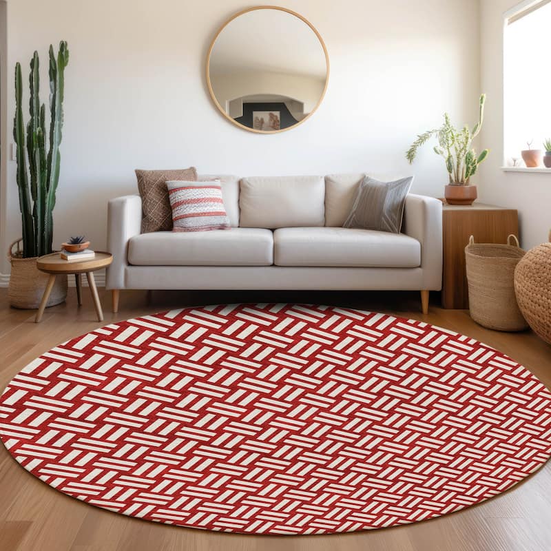 Machine Washable Indoor/ Outdoor Chantille Contempory Crosshatch Rug
