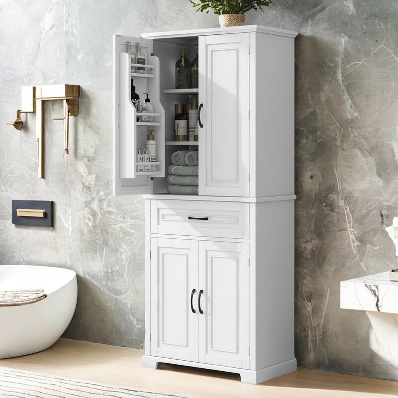 Bathroom Storage Cabinet with Doors and Drawer, Multiple Storage Space, Adjustable Shelf - White