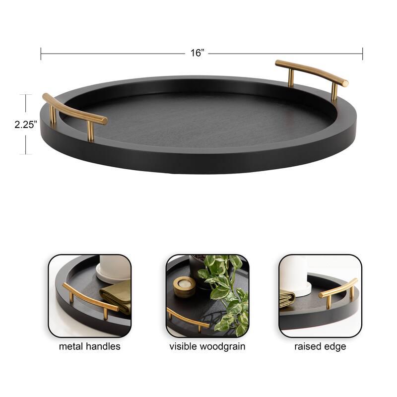 Kate and Laurel Halsey Wood Round Decorative Tray