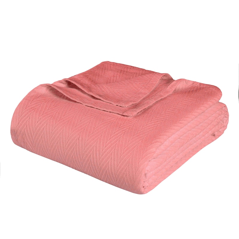 HomeRoots California King Coral Cotton Woven Chevron Blanket