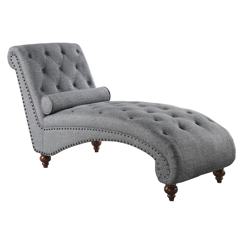 Cagle Chaise Lounge - 69" x 28.5" x 37" - Grey (Bronze Nailhead)