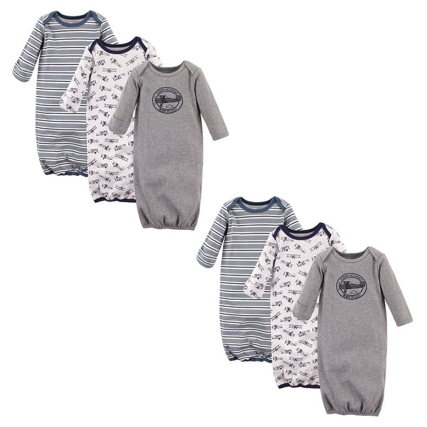 slide 1 of 1, Hudson Baby Infant Boy Cotton Gowns, Aviation 6-Piece, 0-6 Months - Aviation 6-Piece 0-6 Months - Aviation 6-Piece