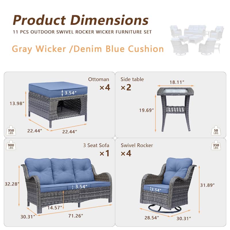 Gray Wicker Rattan Outdoor Patio Furniture Set Swivel Chair with Cushion