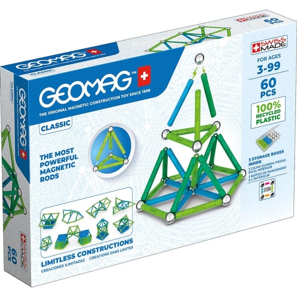 slide 2 of 8, Geomag Classic Magnetic Building Set, Green Line Color, 60 Pieces Blue, Green - Kids