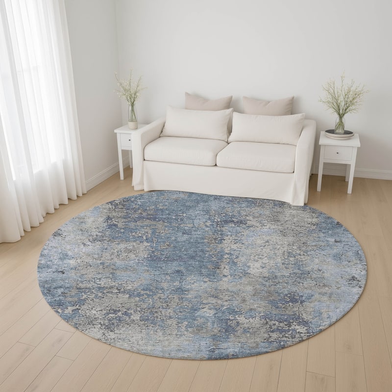 Premium Washable Super Soft Chic Abstract Mayfield Rug - Denim - 8' x 8'
