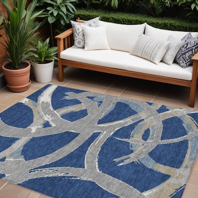 HomeRoots Abstract Transitional Rectangle Outdoor Rug