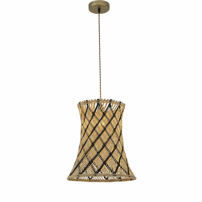 Yori 1-Light Rattan Hourglass Pendant, Coastal Boho - Handwoven - 14" Wide