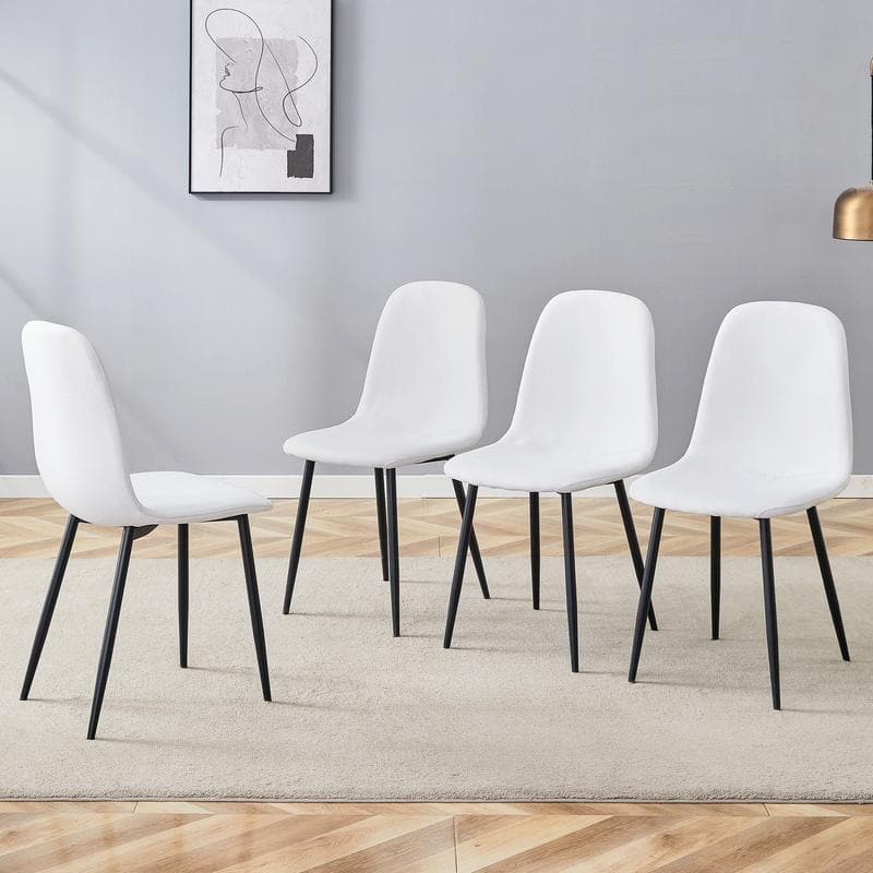 Set of 4 Modern Dining Chairs - Breathable Linen-Cotton Upholstery & Sturdy Integrated Metal Legs