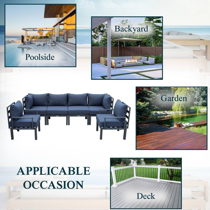 Chelsea 6-Piece Outdoor Patio Sectional Set in Black Aluminum with Removable Cushions for Backyard Garden and Patio Deck