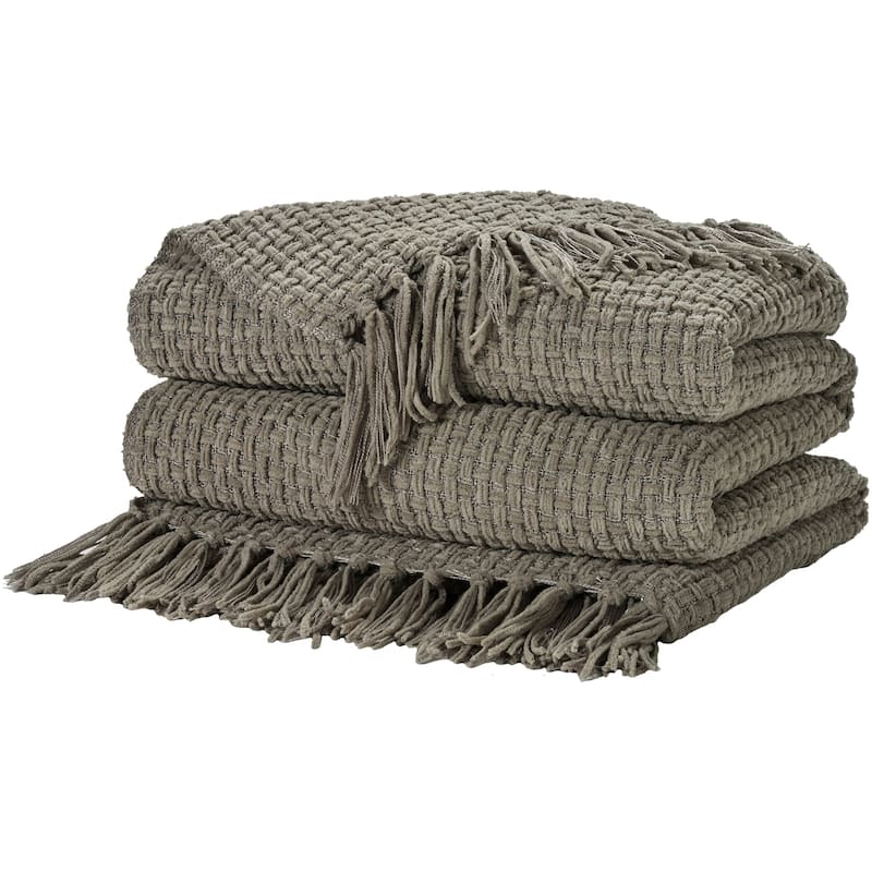 Mina Victory Lifestyle Woven Chenille 50" x 60" White Indoor - Grey - 50" x 60"