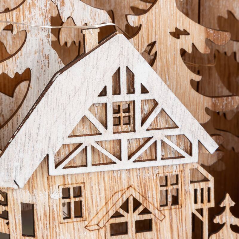Enchanting 11.8 Inch Battery Operated Lighted Laser Cut Wood Winter Scene