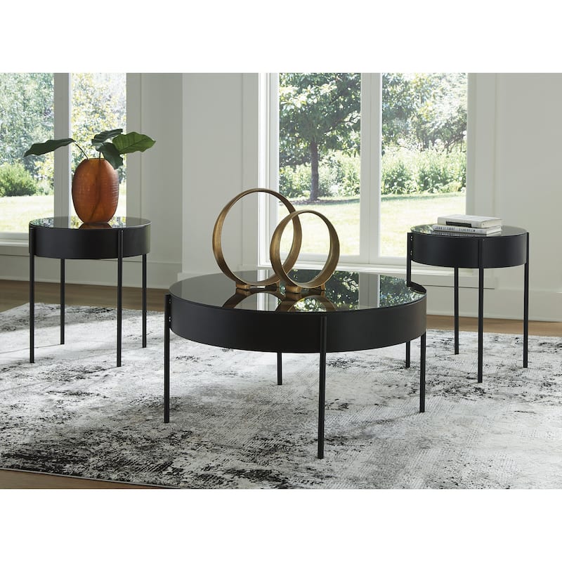 Signature Design by Ashley Ardoline Black Occasional Table Set (Set of 3) - 36" W x 36" D x 18.25" H - 36" W x 36" D x 18.25" H - Black - Glass