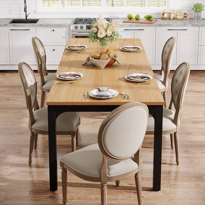 78.7" Rectangle Wood Dining Table, Long Kitchen Table for Living/Dining Room