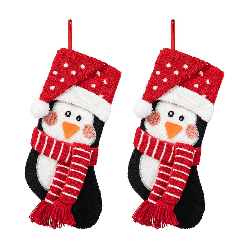 Glitzhome 19"L 3D Hooked Xmas Stocking Santa Penguin Reindeer - Penguin*2