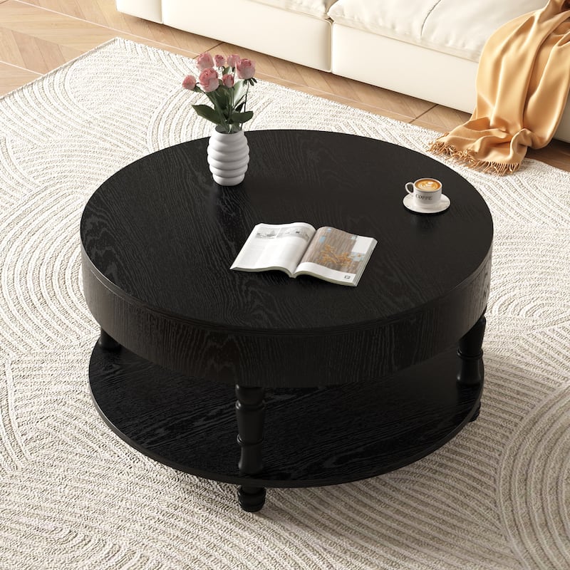 Roomfitters 31.5" Round Coffee Table, Storage Center Table with Hidden Compartment for Living Room