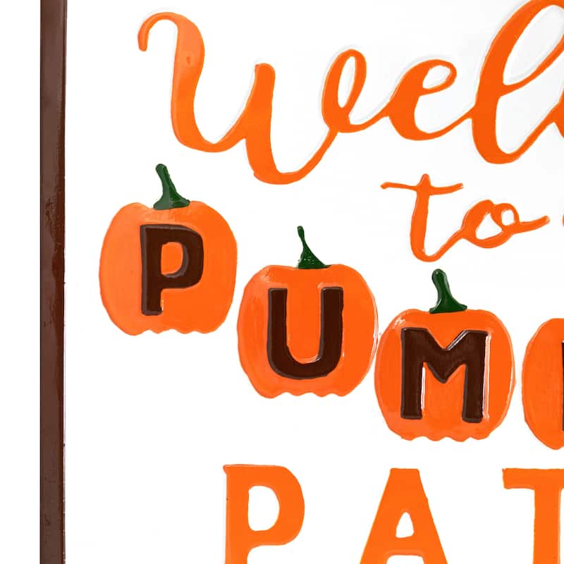 20.25" Orange White "Welcome To Our Pumpkin Patch!" Autumn Wall Decor