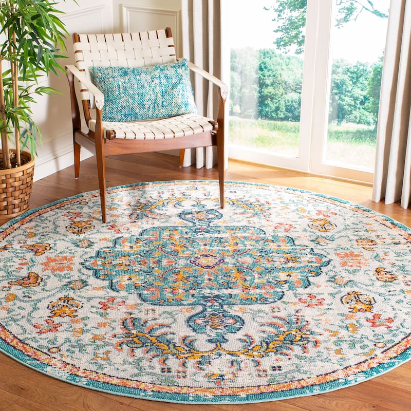 SAFAVIEH Madison Sabire Boho Medallion Distressed Rug - 5' Round - Grey/Light Blue - Round