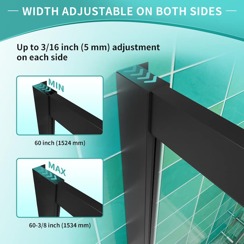 i-Homare 58-60" W x 62" H Sliding Tub Shower Door - 60"x62"
