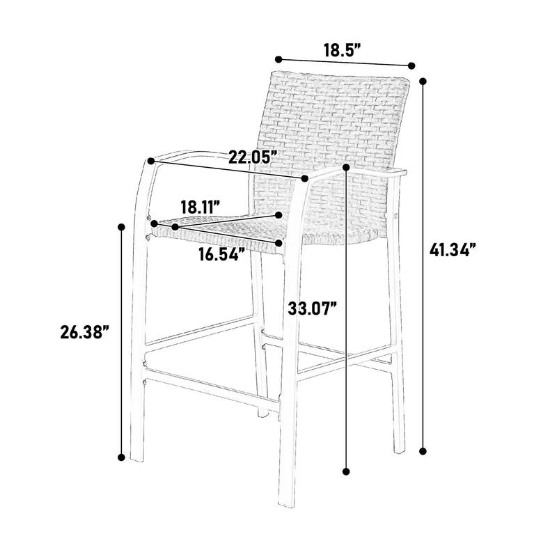 Rattan Bar Stools with Glass Table, 3-Piece Patio Set for Balcony, Garden, and Outdoor Spaces