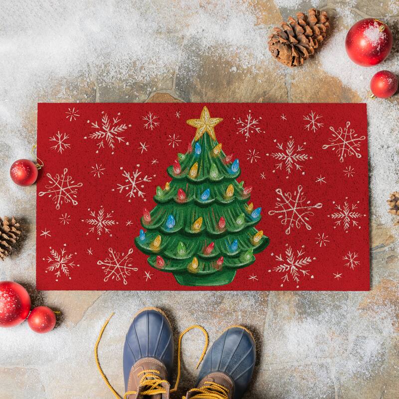 Nostalgia Christmas Tree PVC Trapper Door Mat - 28" x 16"