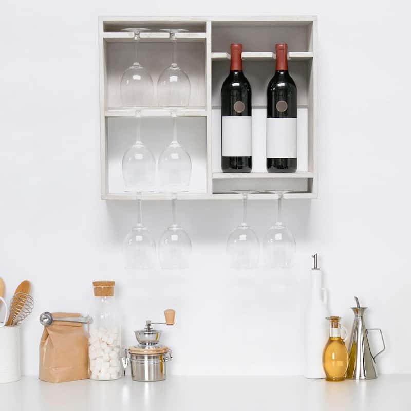 Elegant Designs Bartow Wall Mounted Wood Wine Rack Shelf with Glass Holder - 19.70 x 4.40 x 16.40 (L x W x H)