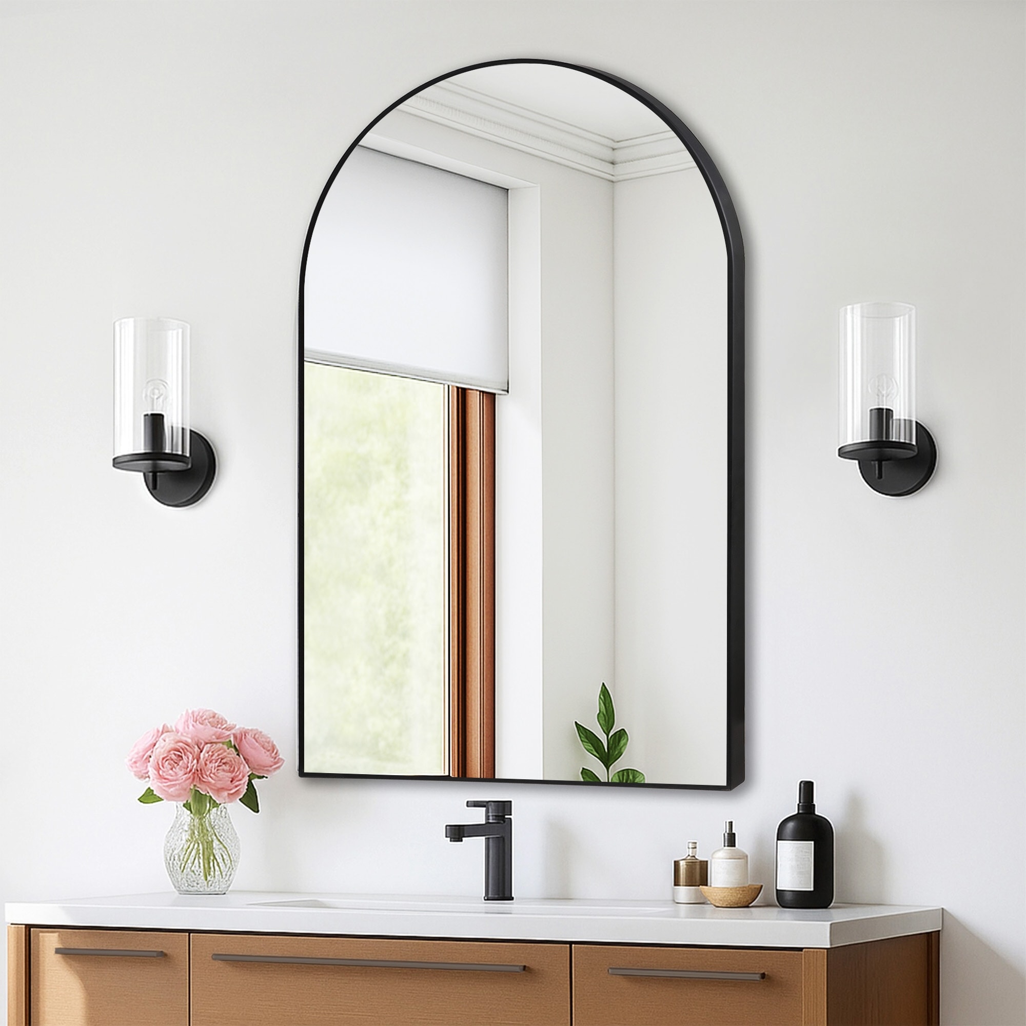 Black Metal Framed Arched Wall Mirror Bathroom/Vanity Mirror