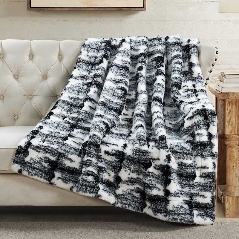 Home Soft Things Two Tone Artistic FauxFur Throw Black White Blanket