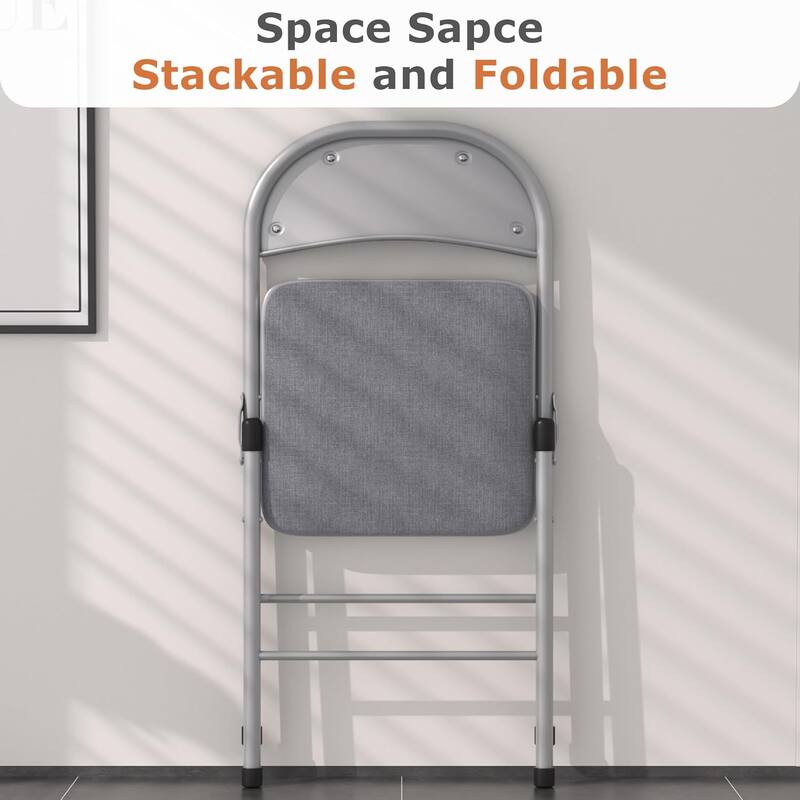 4 Pack Metal Folding Chairs with Padded Cushion and Back, Stackable Fabric Dining Chair Set, Upholstered Commercial Seat