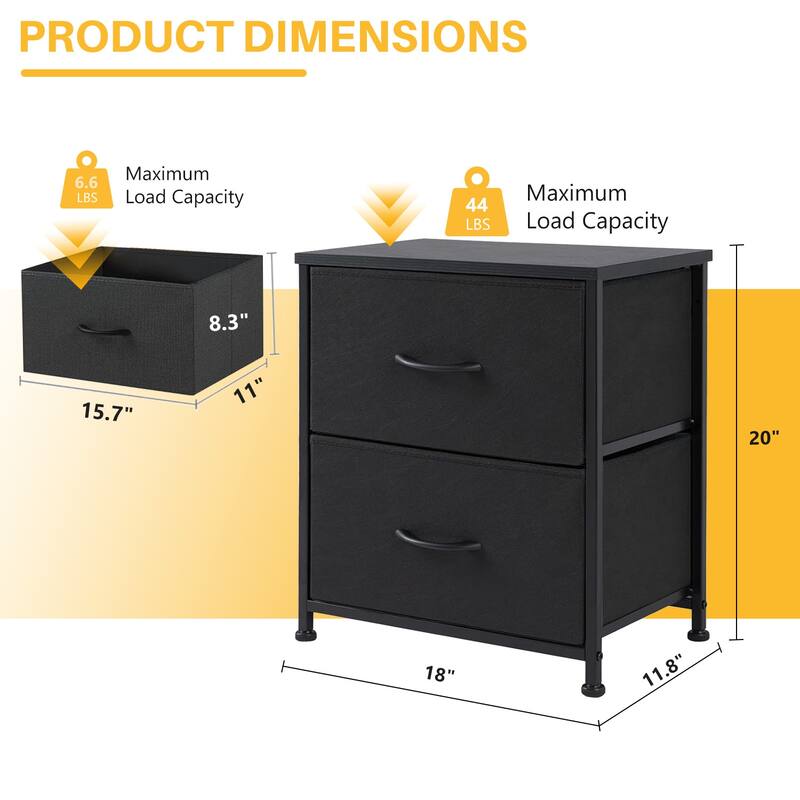 2-Fabric Drawer Nightstand Small Dresser Bedroom End Table for Closet, Entryway (2 Pack)