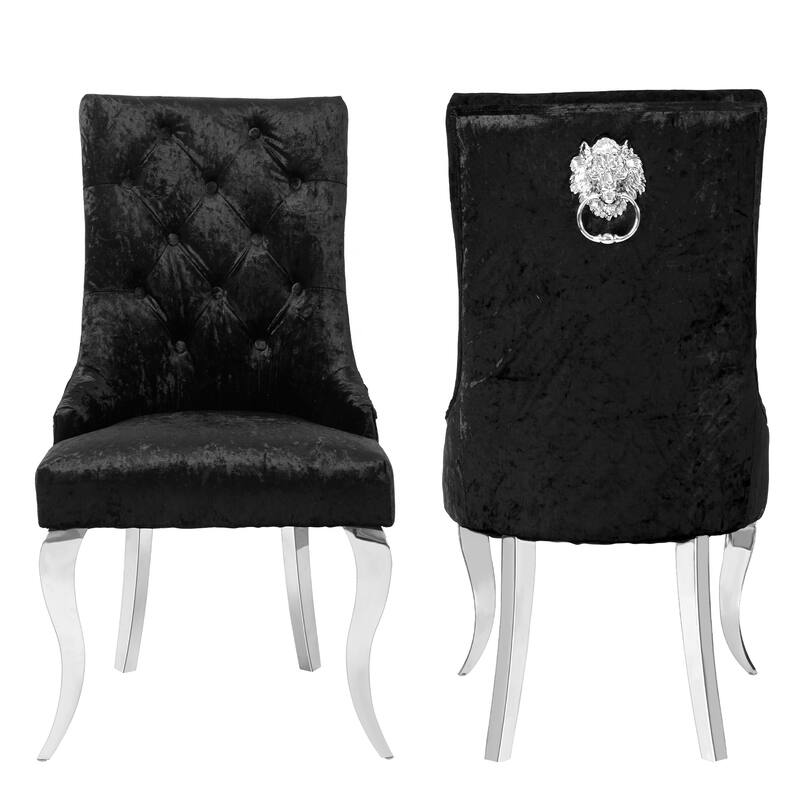 Ice Velvet Button Tufted Dining Chair High Wingback