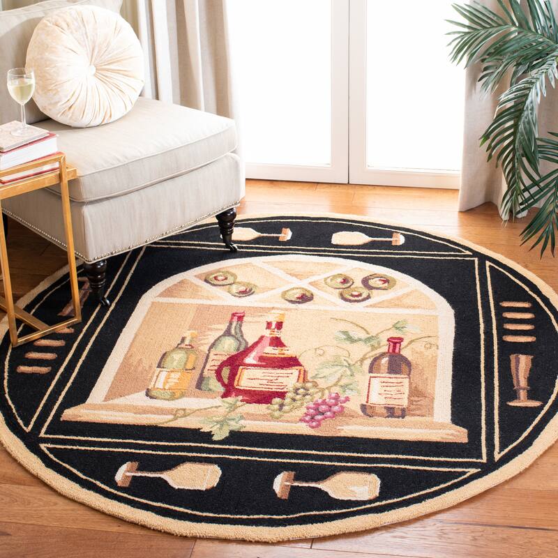 SAFAVIEH Handmade Chelsea Ardie French Country Wool Rug - 4' Round - Black/Multi