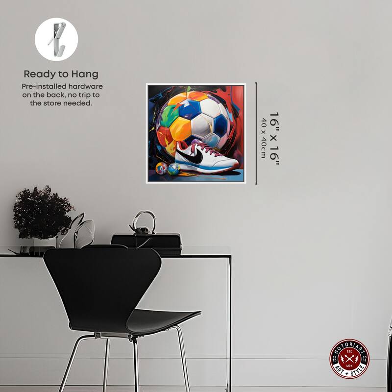 Notoriart Colorful Soccer Sneaker Splash Ii Framed Soccer 1 Piece Canvas Wall Art
