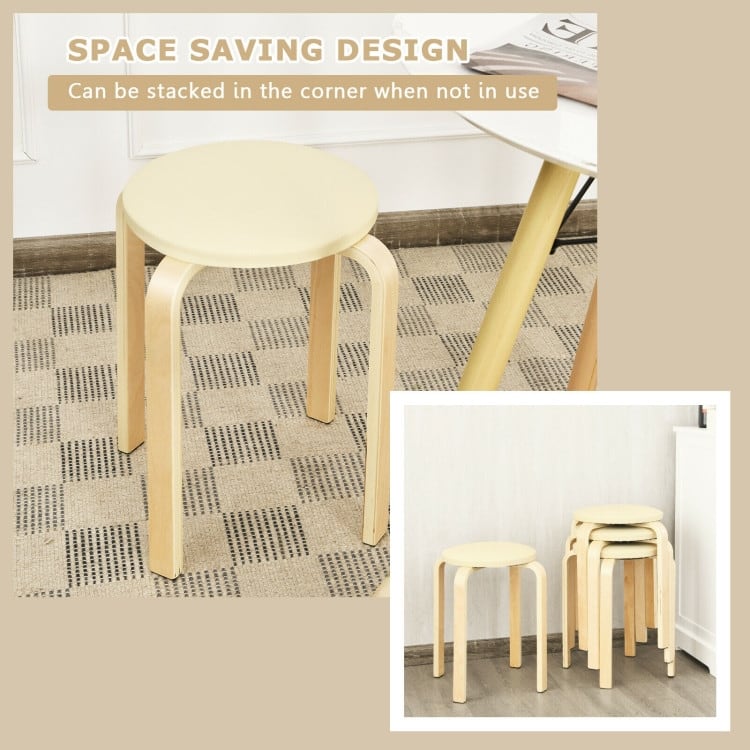 Set of 4 Bentwood Round Stool Stackable Dining Chair with Padded Seat - 15" x 15" x 18.5" (L x W x H)
