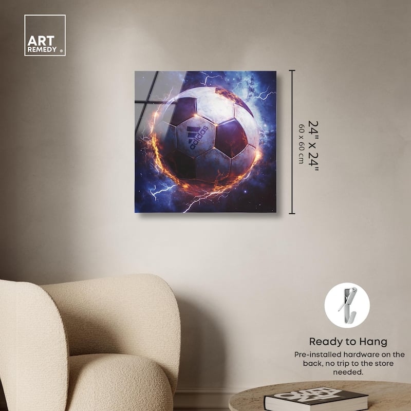 Electrify Soccer Ball Acrylic by Art Remedy, Ready to Hang