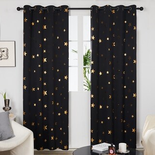 Gold Star Foil Pattern Curtains for Kids Bedroom 2 Panels