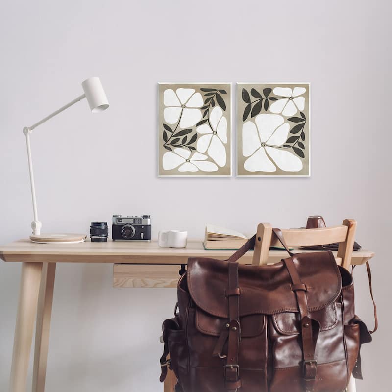 Stupell Neutral Bohemian Flowers Wall Plaque Art Design By Victoria Barnes (Set of 2)