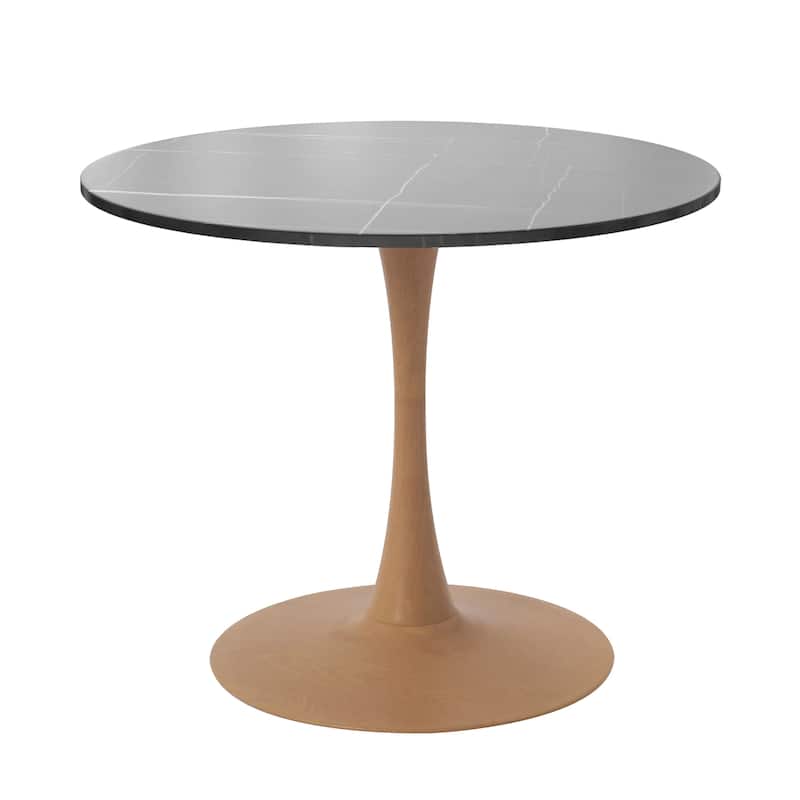 Bristol 27" Round Dining Table with Sintered Stone Top and Natural Wood Steel Pedestal Base for Modern Kitchen and Dining Room
