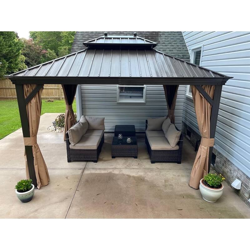PURPLE LEAF Outdoor Gazebo Aluminum Frame Galvanized Steel Hardtop Gazebo