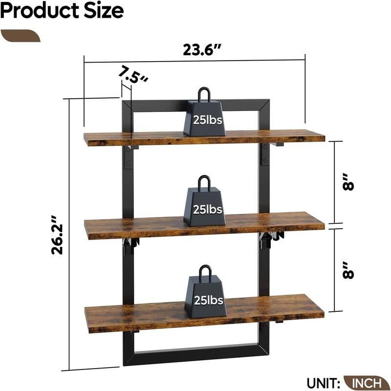 24 inch Kitchen Shelves Wall Mounted - 7.28"D x 23.62"W x 26.18"H