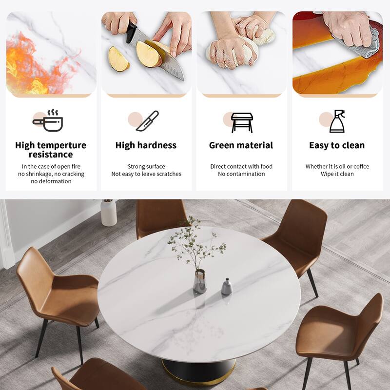 59.05"Modern artificial stone round carbon steel base dining table-can accommodate 6 people