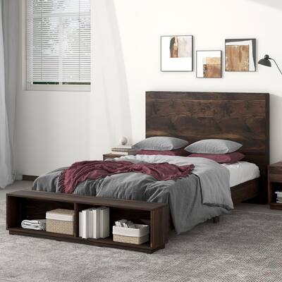 Queen / King Size Wood Platform Bed Frame with Storage Bench