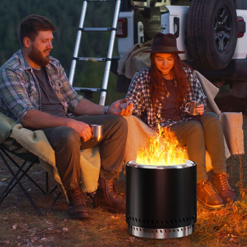 Stainless Steel Wood Burning Smokeless Portable Round Fire Pit Table - 15"