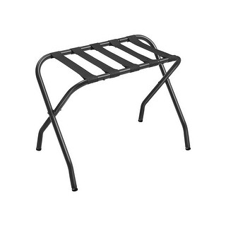 Black Steel Foldable Luggage Rack with Nylon Straps and Adjustable Feet ...