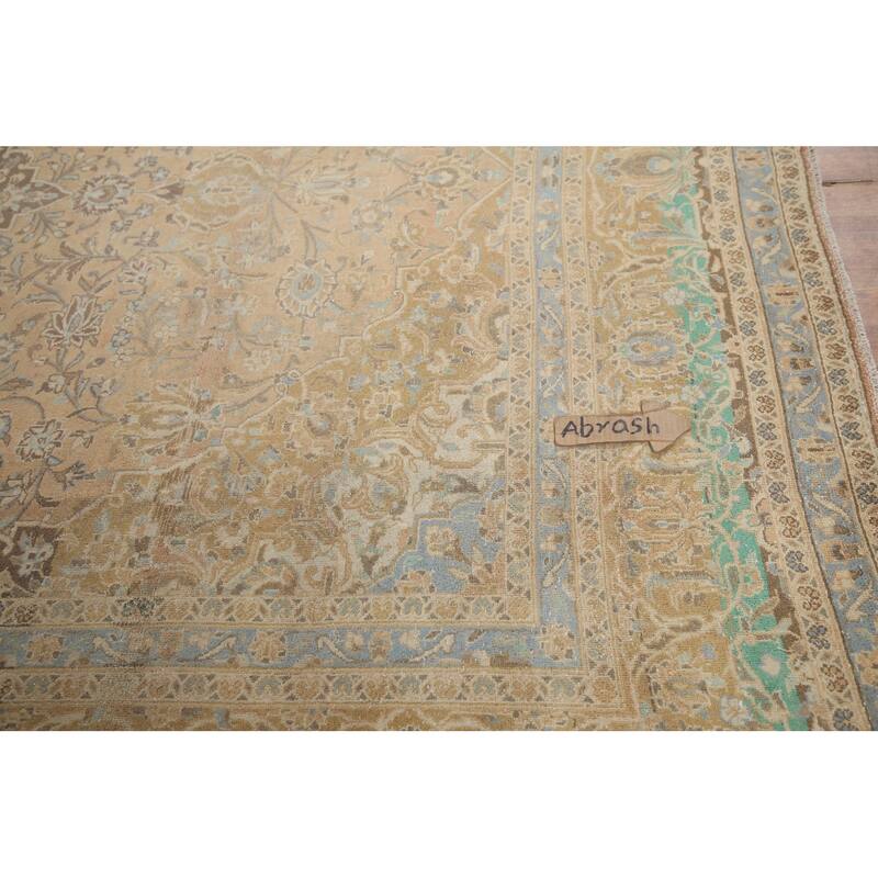 Hand Knotted Oriental 100% Wool Carpet Traditional Floral Peach Kashan Area Rug - 12' 10'' X 9' 4''
