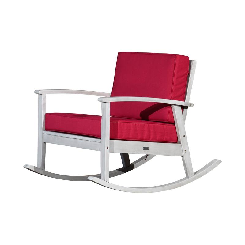 DTY Outdoor Living Longs Peak Eucalyptus Rocking Chair with Cushions - Silver Gray/ Burgundy