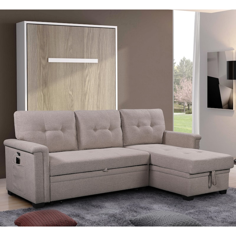 Reversible Sleeper Sectional Sofa with Storage Chaise and Pocket