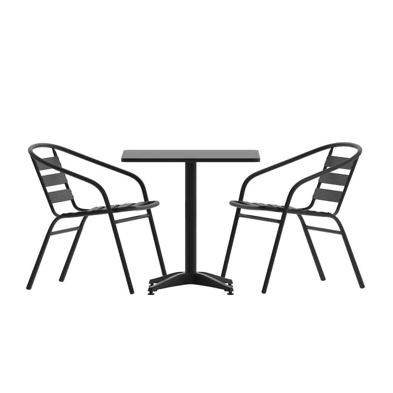 27.5" Square Aluminum Indoor-Outdoor Table Set with 2 Slat Back Chairs