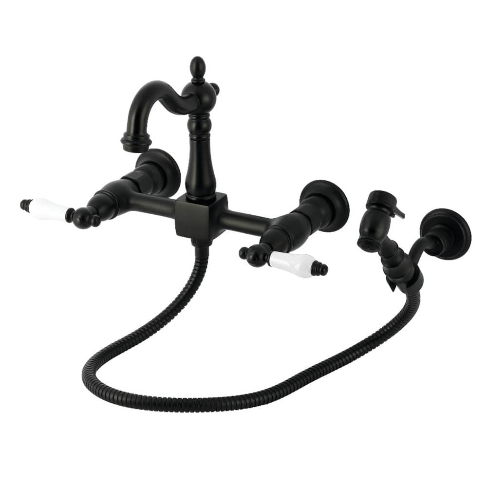 Kingston Brass Essex Double-Handle Wall-Mount Pre-Rinse Bridge Kitchen Faucet