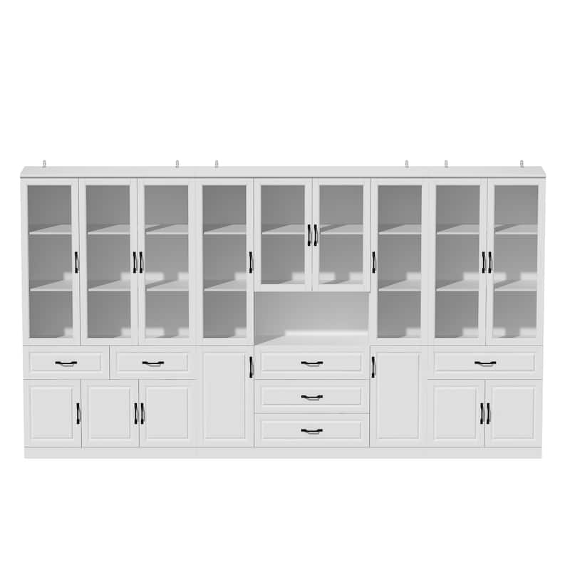 78.7"Modular White Curio Bookcase Cabinet w/Glass Doors Buffet Display